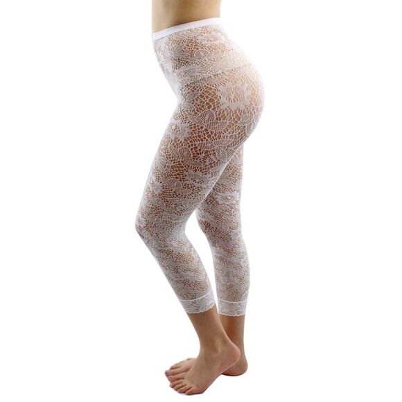 White Floral Lace Capri Length Stretchy Tights - Picture 6 of 6